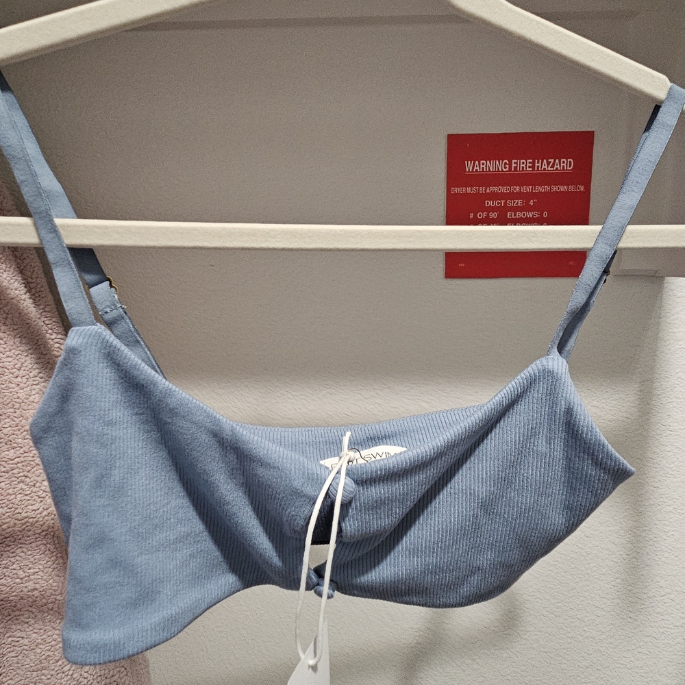 Riot Swim Blue Ribbed Bikini Top